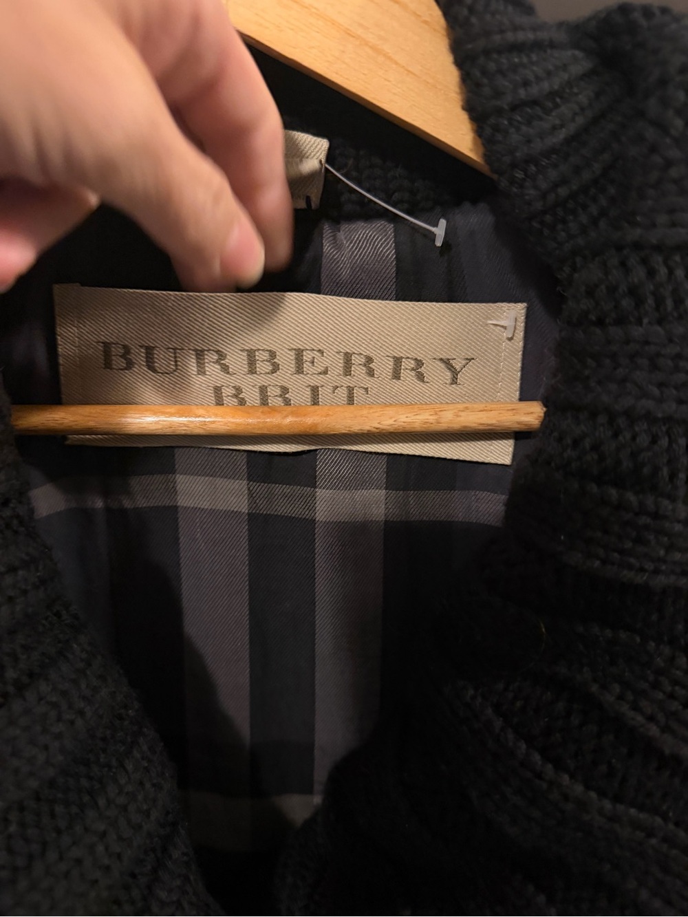 Burberry Black Wool-Blend Trench Coat with Knit Shawl Collar - Picture 3 of 8